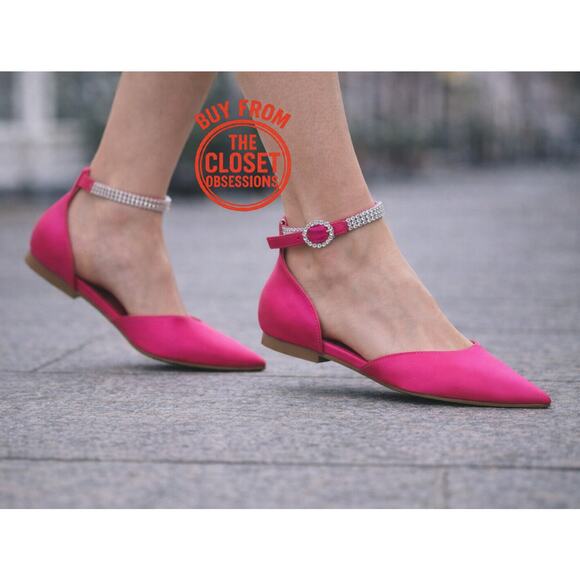 Mango Shoes - MANGO Fuchsia Bejeweled Pointed Toe Flats NWT